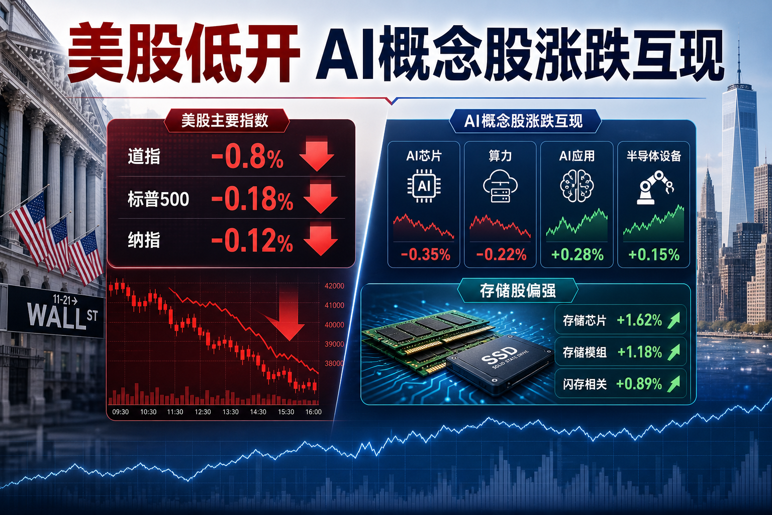 美股低开,AI概念股涨跌互现