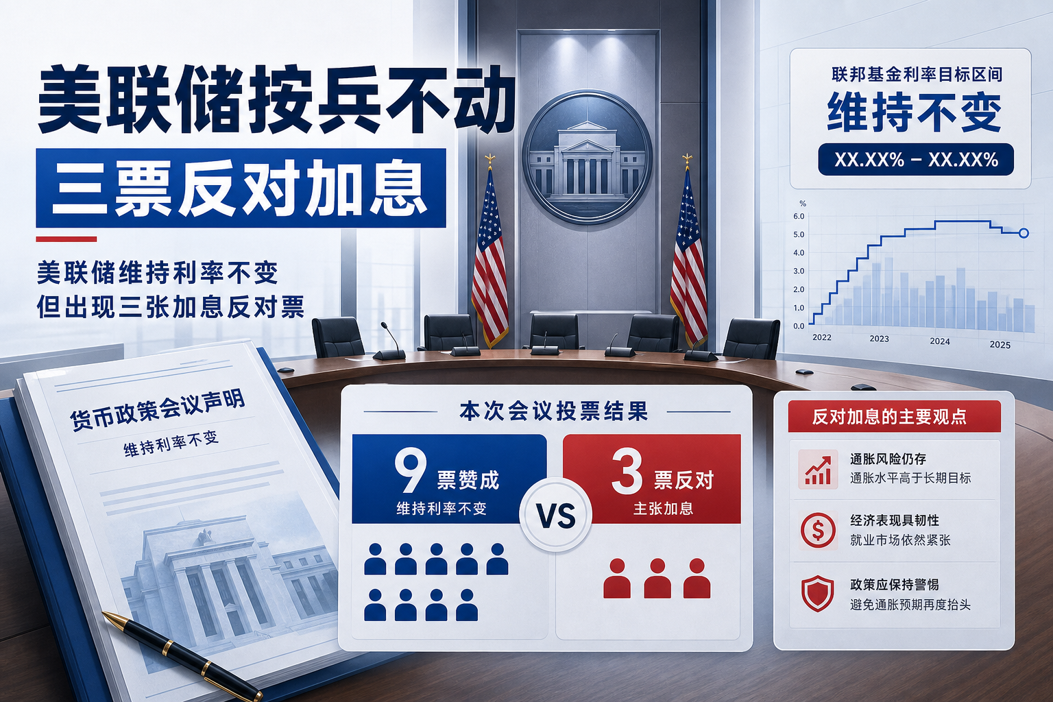美联储以9:3维持利率不变，出现三张加息反对票