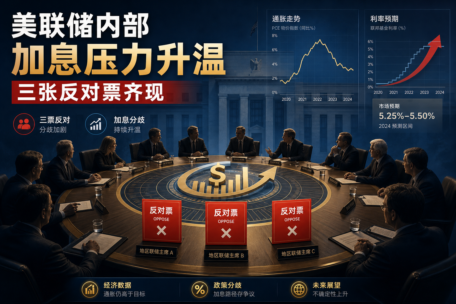 美联储内部加息压力升温，三张反对票齐现