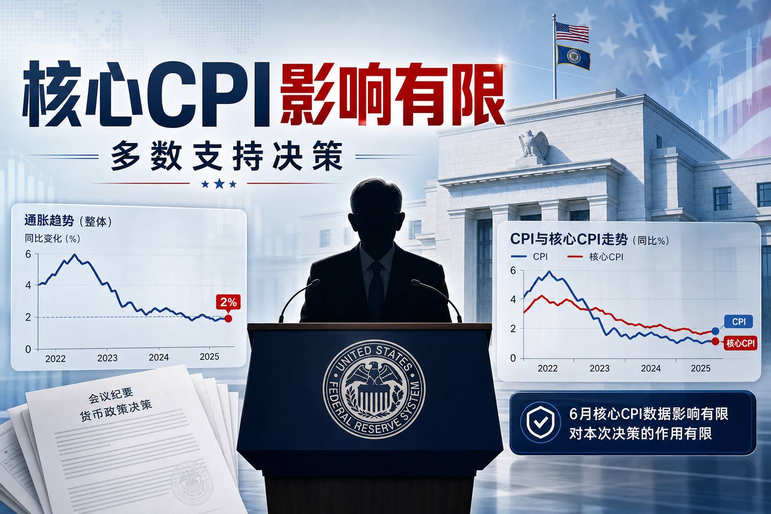 沃什:6月核心CPI数据对决策影响不大