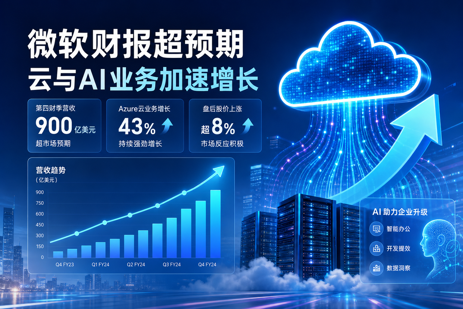 微软第四财季营收900亿美元，超市场预期