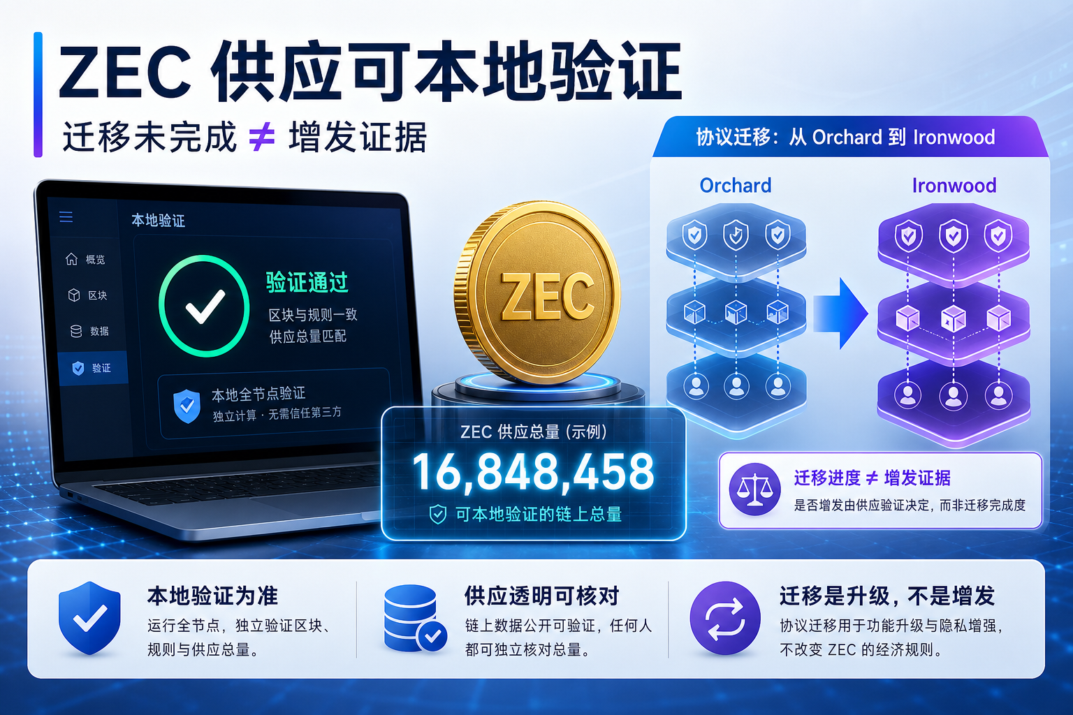 Zcash 联创:ZEC 当前供应量可本地验证,无通胀隐患