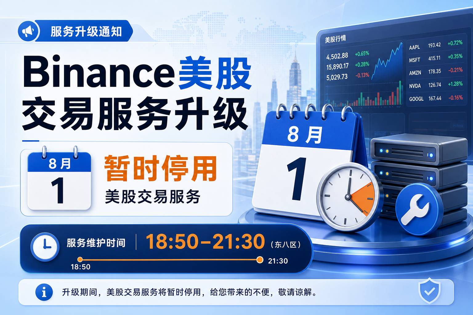 Binance 将于 8 月 1 日升级股票交易服务