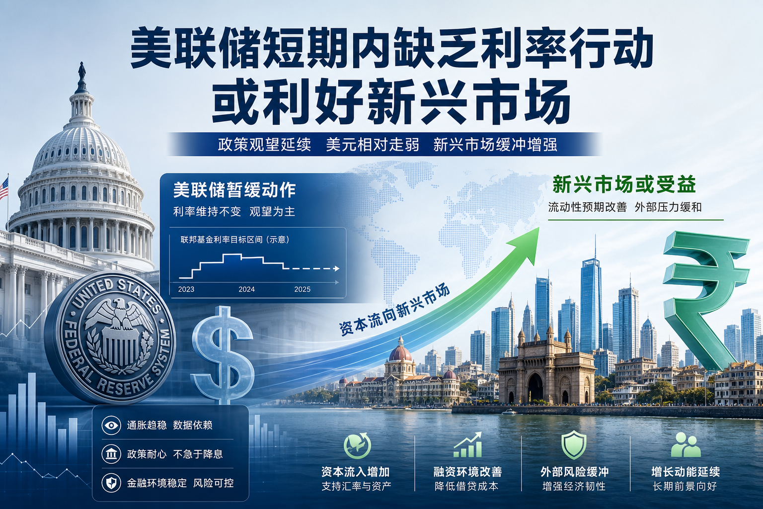 机构:美联储短期内缺乏利率行动,或利好新兴市场