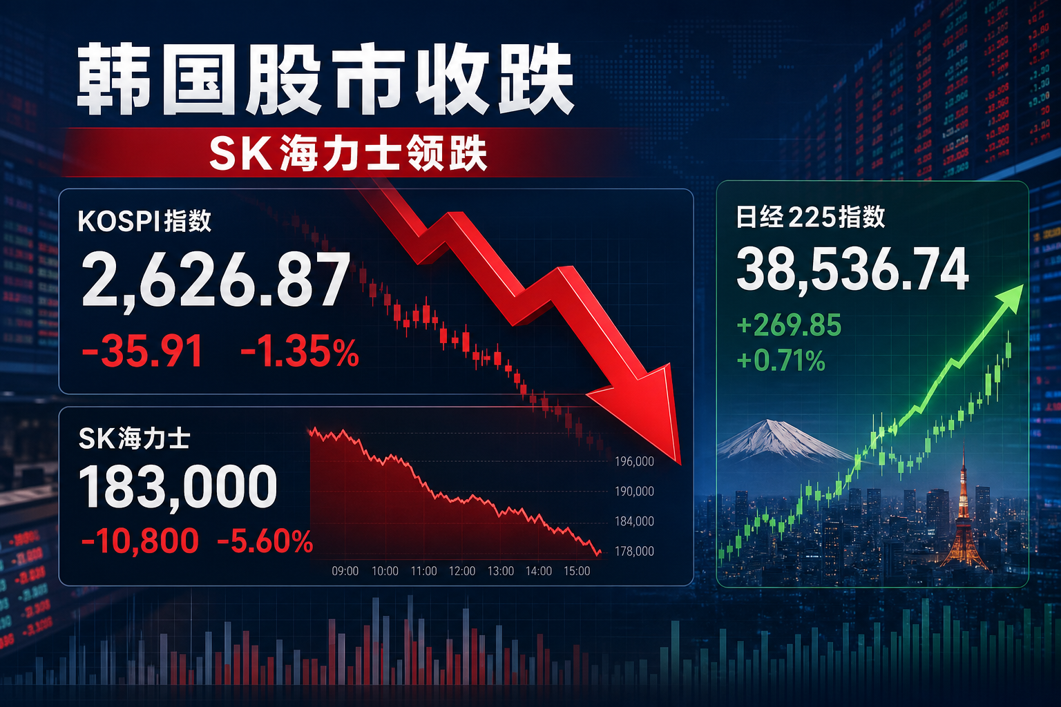 韩国KOSPI指数收跌1.35%，SK海力士跌5.6%