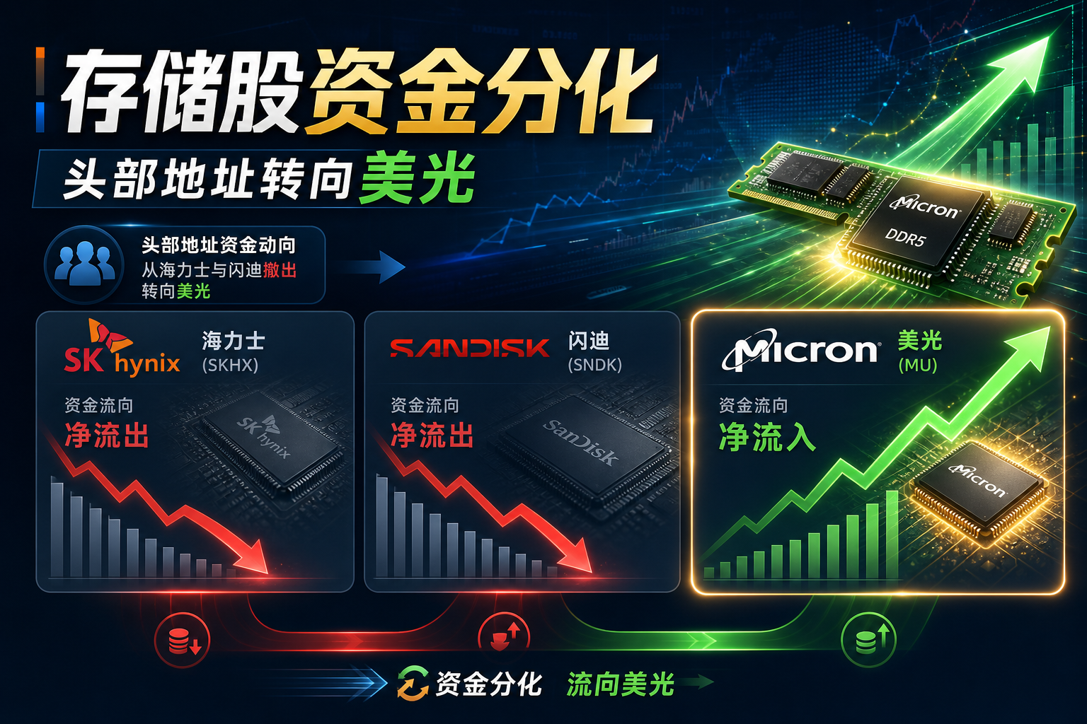 存储股资金分化:头部地址转向美光