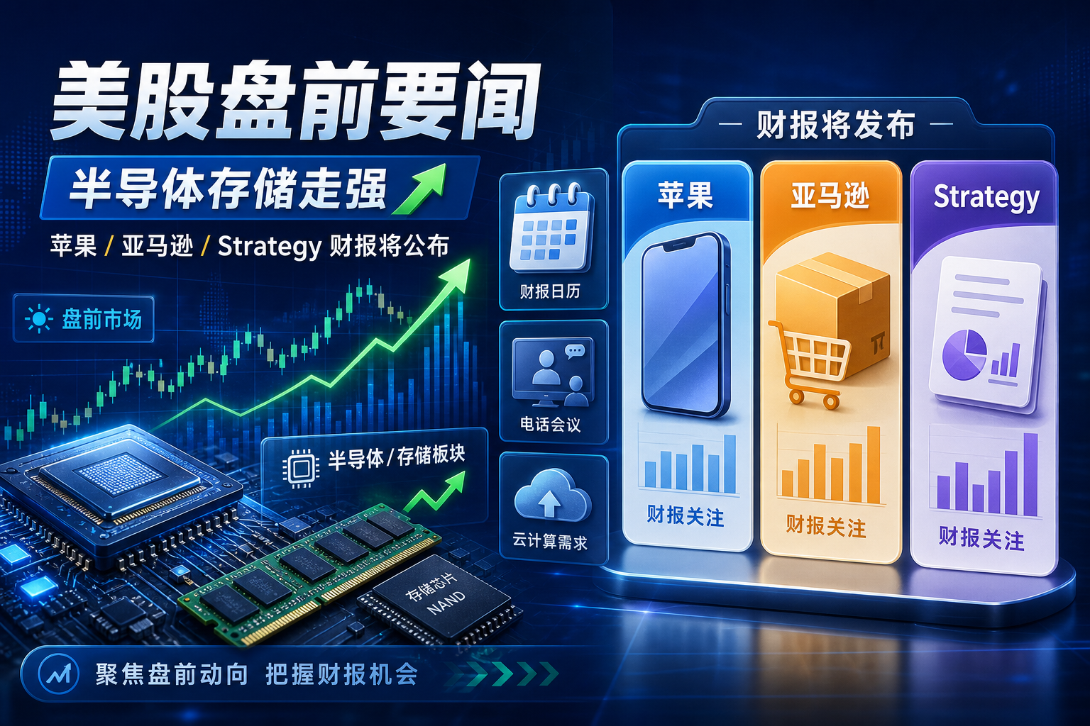 美股盘前要闻:苹果、亚马逊与 Strategy 财报将发布,半导体及存储板块走强