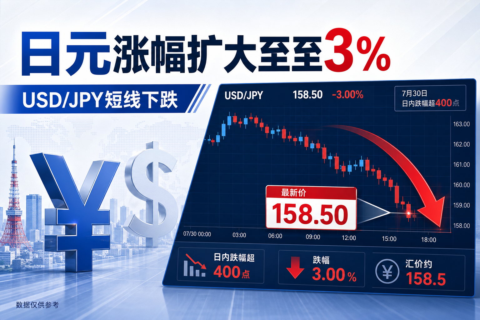 日元涨幅扩大至3%