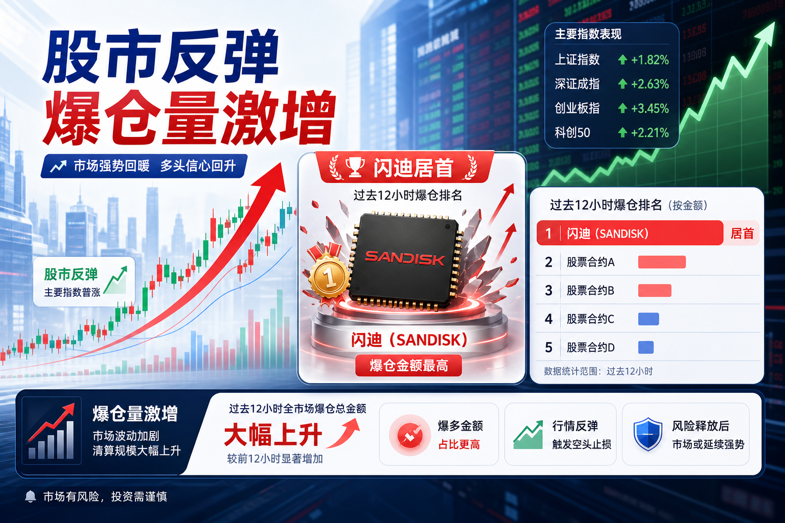 股市大幅反弹,股票合约爆仓量激增,闪迪近12小时居首