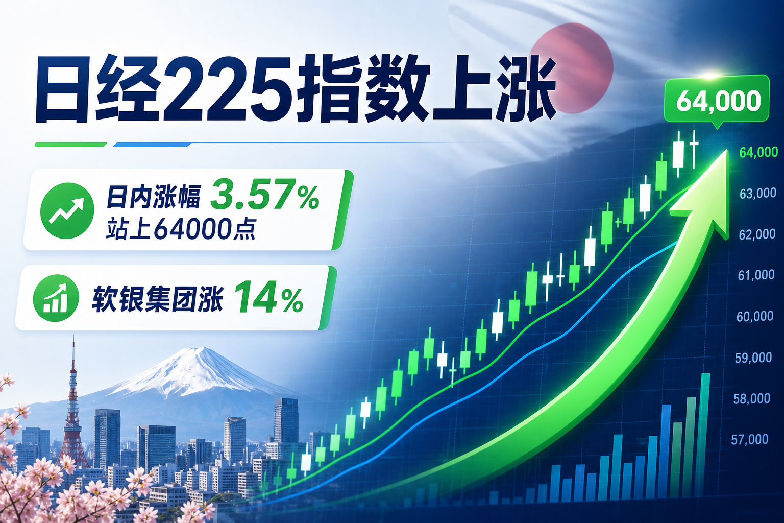日经225指数日内上涨3.57%，软银集团涨14%