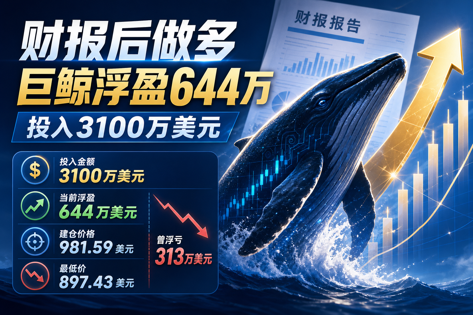 海力士财报后投入3100万美元做多,巨鲸浮盈达644万美元