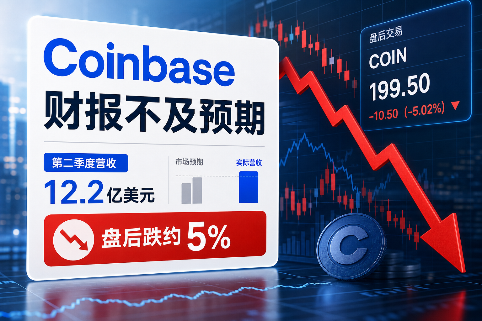 Coinbase第二季度营收不及预期，盘后股价下跌约5%