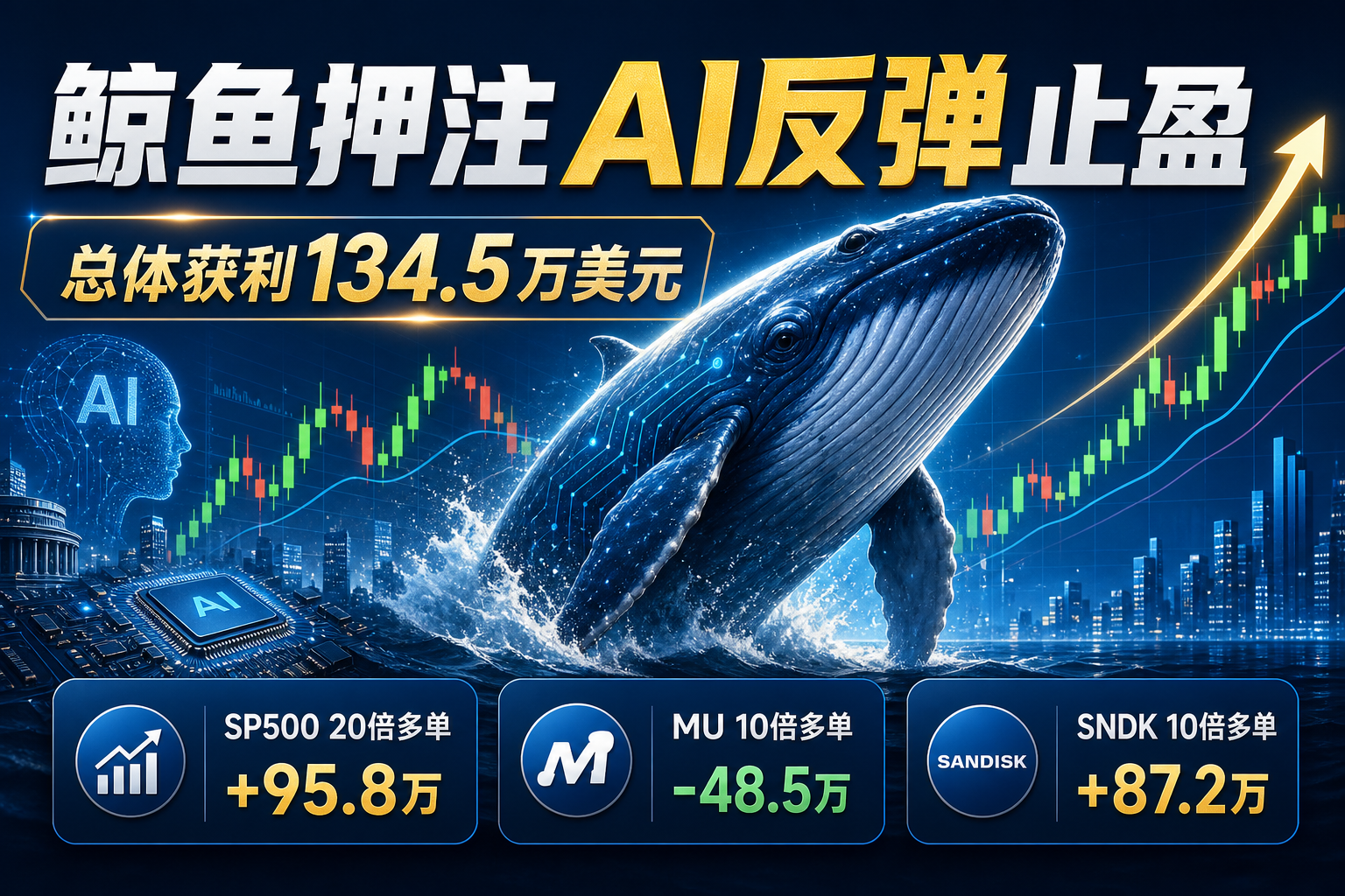 鲸鱼押注AI股票反弹止盈,总体获利134.5万美元
