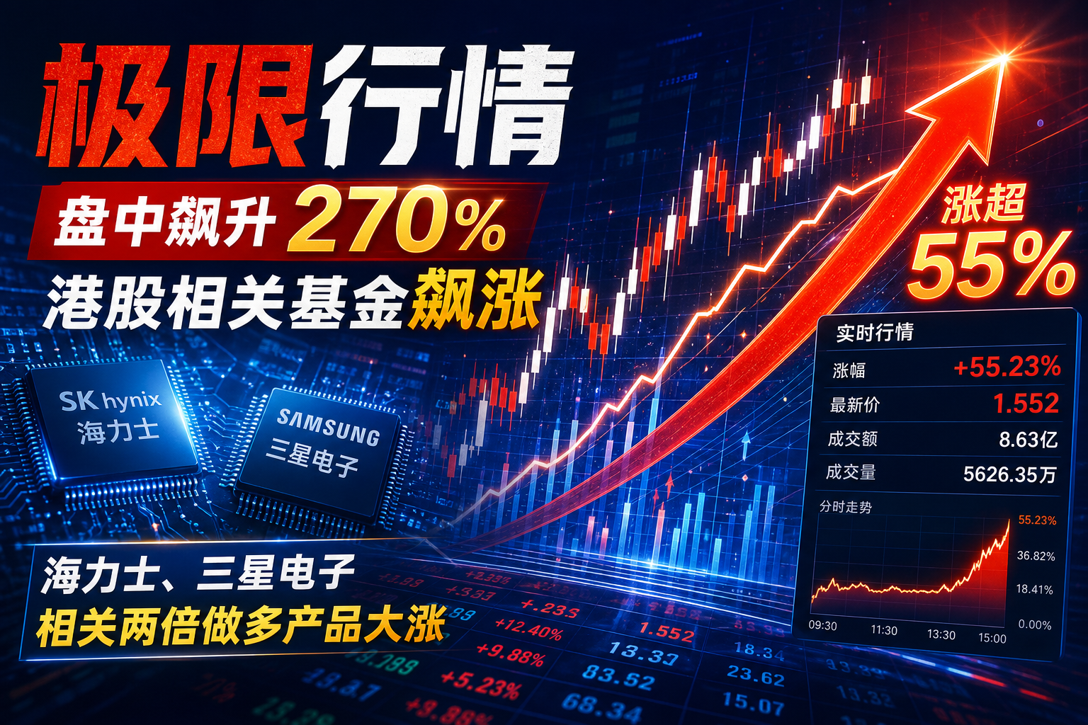极限行情：南方两倍做多海力士涨超55%，盘中一度飙升270%
