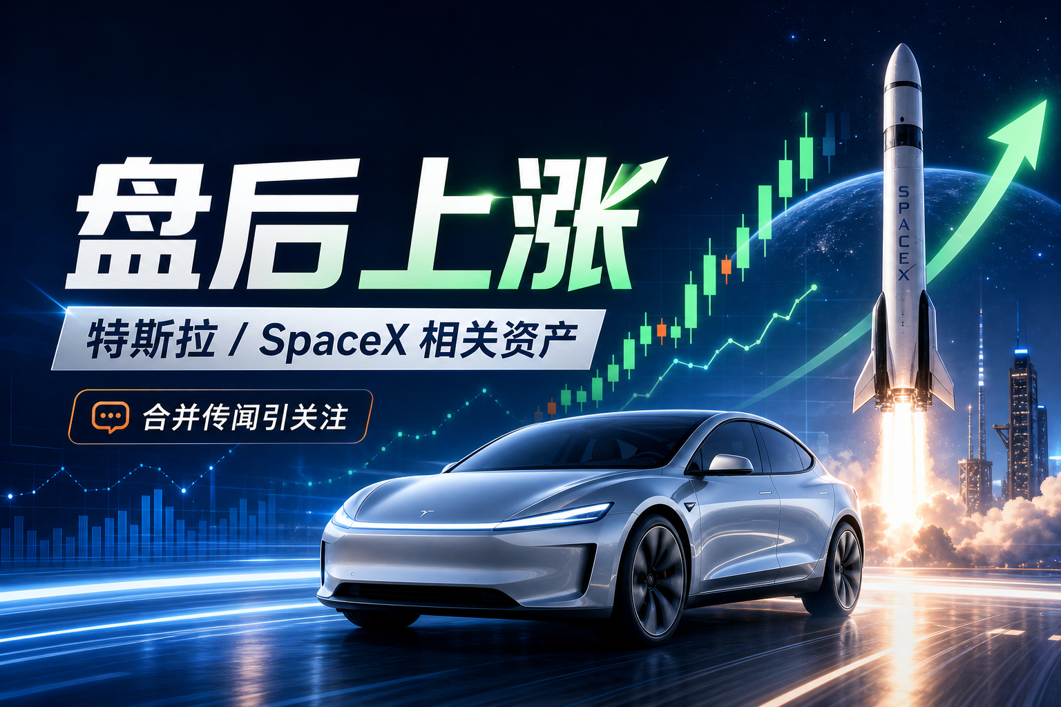 受合并传闻影响,特斯拉、SpaceX相关资产盘后上涨