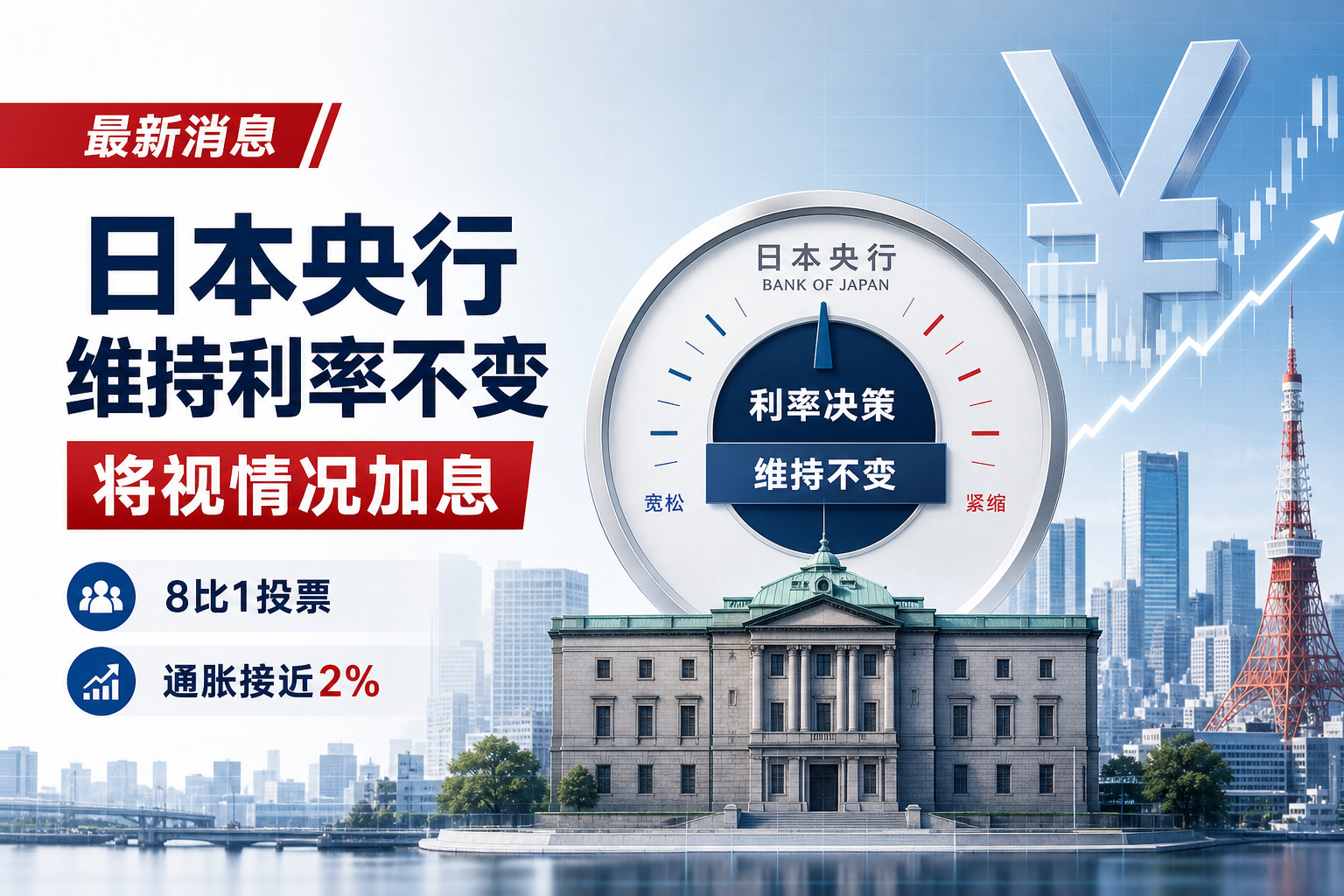 日本央行以8比1投票结果维持利率不变,将视情况加息