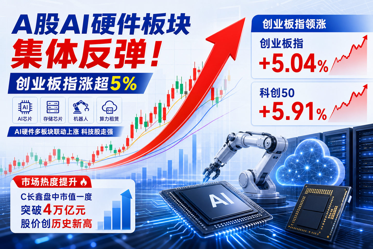 A股AI硬件板块集体反弹,创业板指涨超5%