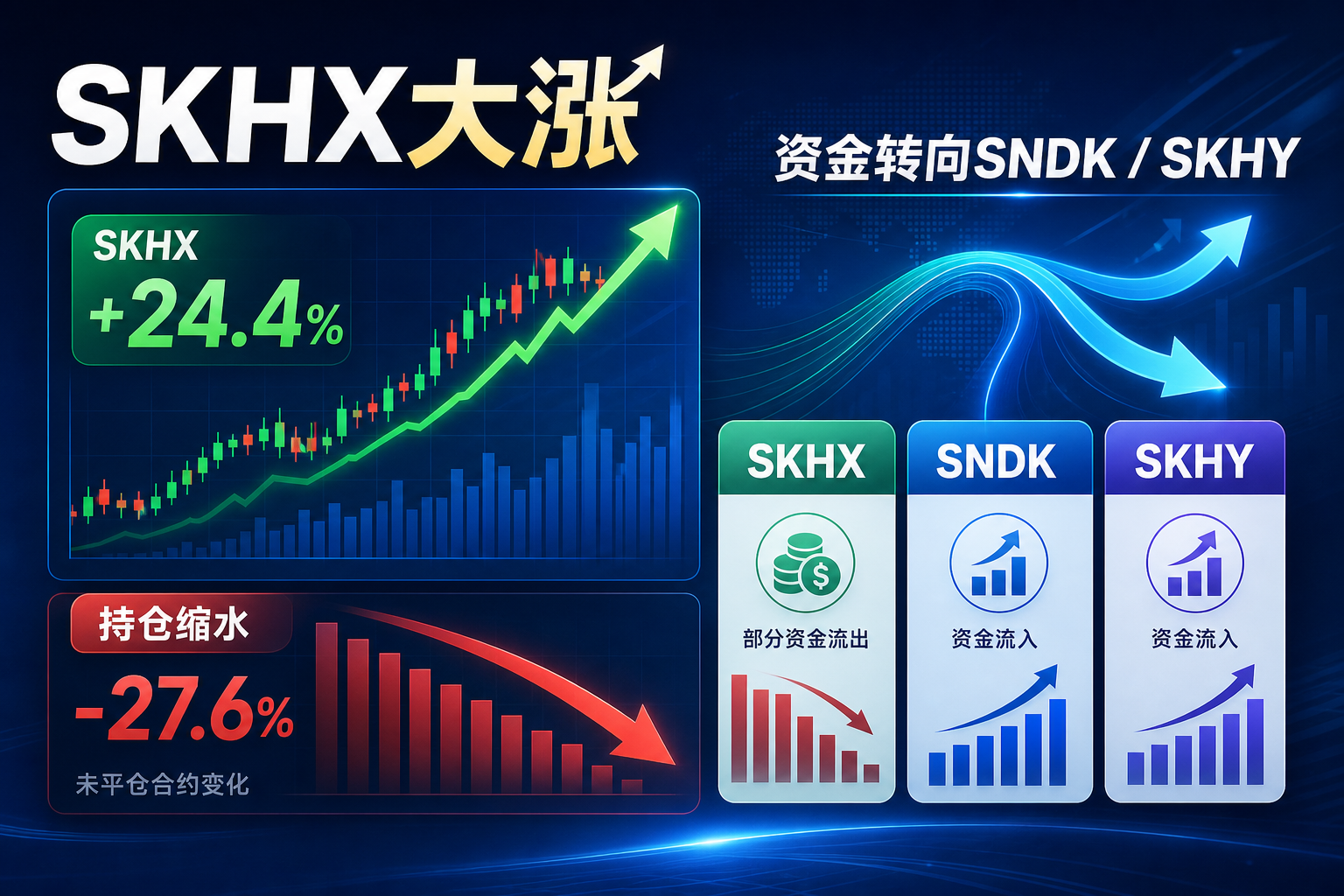 SKHX大涨24.4%,未平仓合约缩水27.6%,部分资金转向闪迪与SK海力士ADR