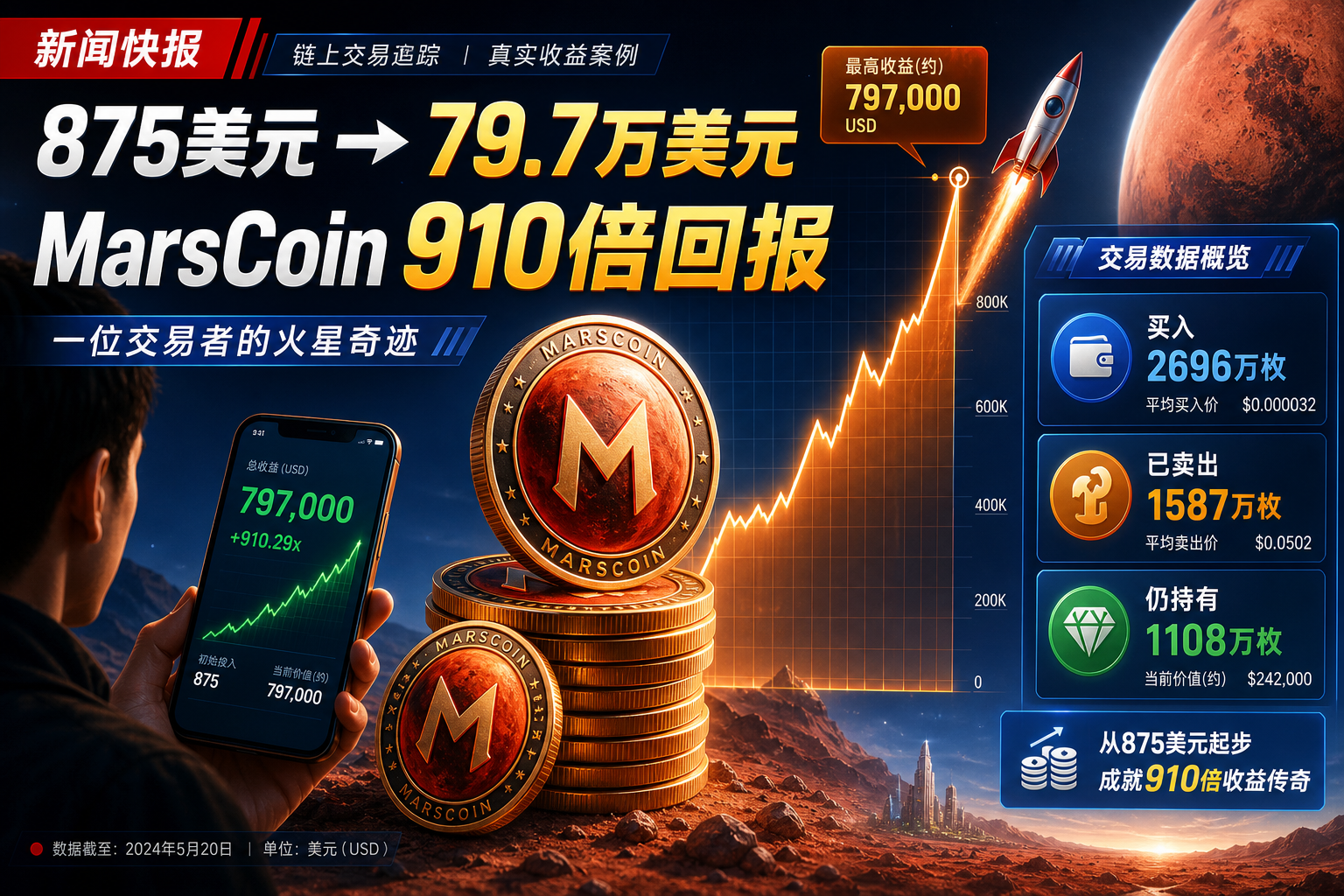 交易员通过 MarsCoin 将 875 美元变成 79.7 万美元