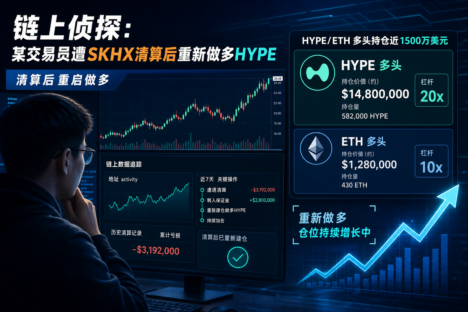 链上侦探|某交易员遭 SKHX 清算后重新做多 HYPE,持仓近 1500 万美元