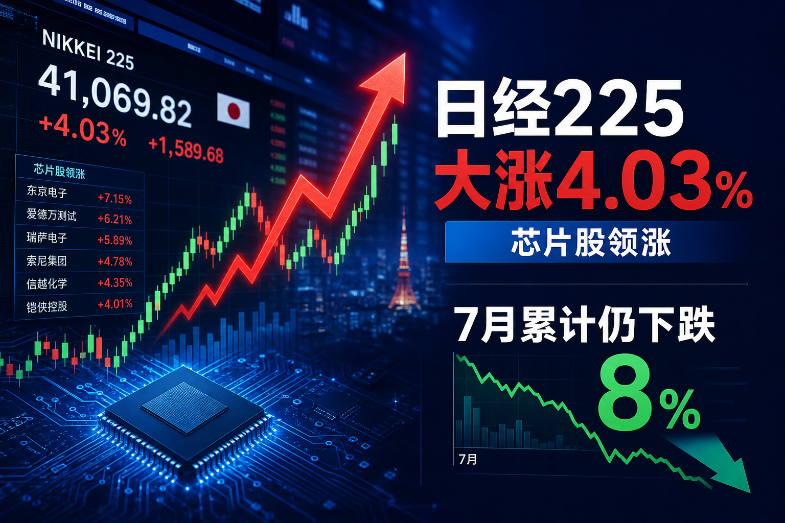 日经225指数收涨4.03%，本月累计下跌8%
