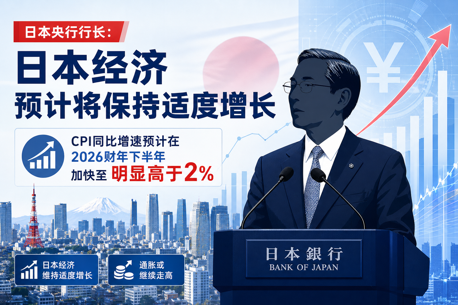 日本央行行长：日本经济预计将保持适度增长
