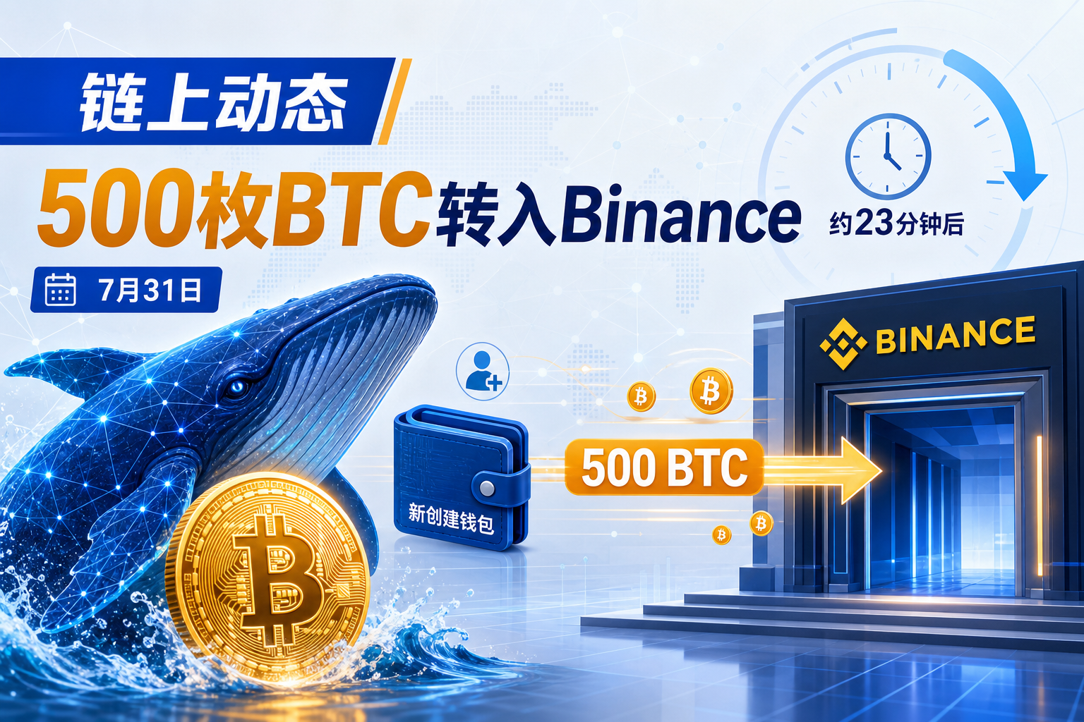 链上动态：某巨鲸将500枚BTC转入Binance