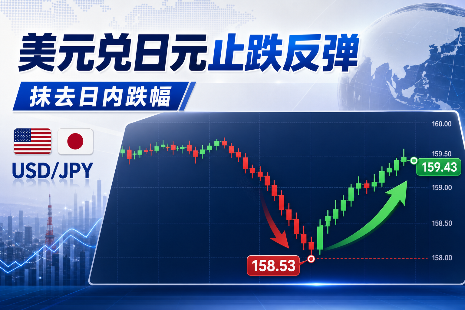 美元兑日元止跌反弹,抹去日内跌幅
