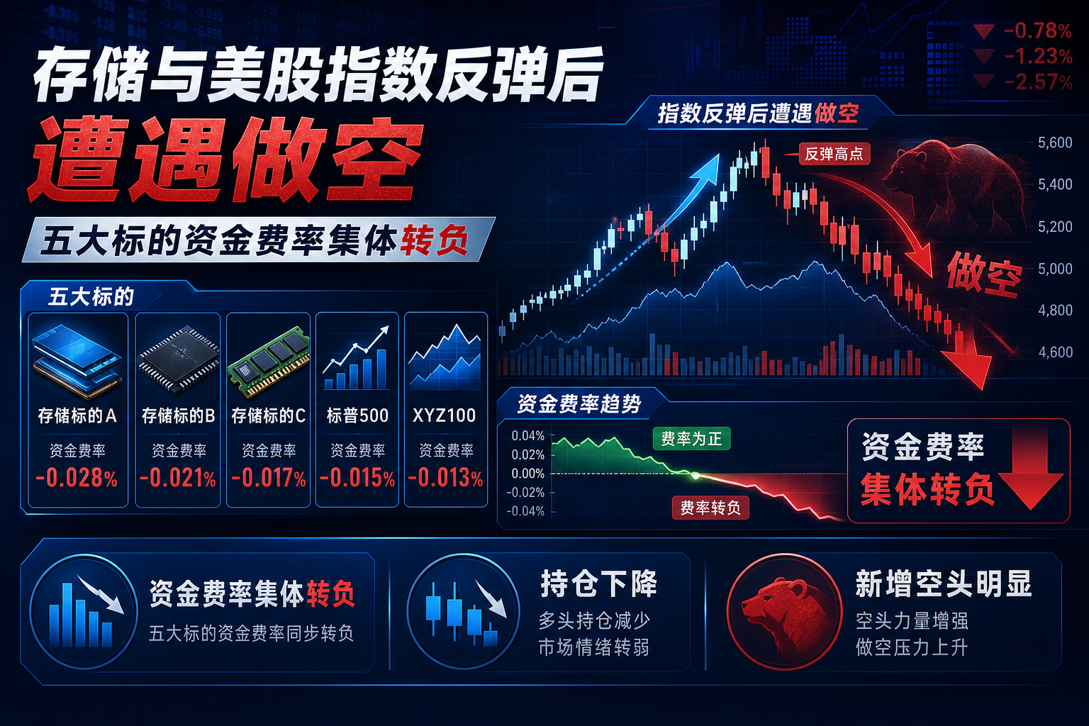 存储及股指反弹后遭遇做空，五大标的资金费率集体转负