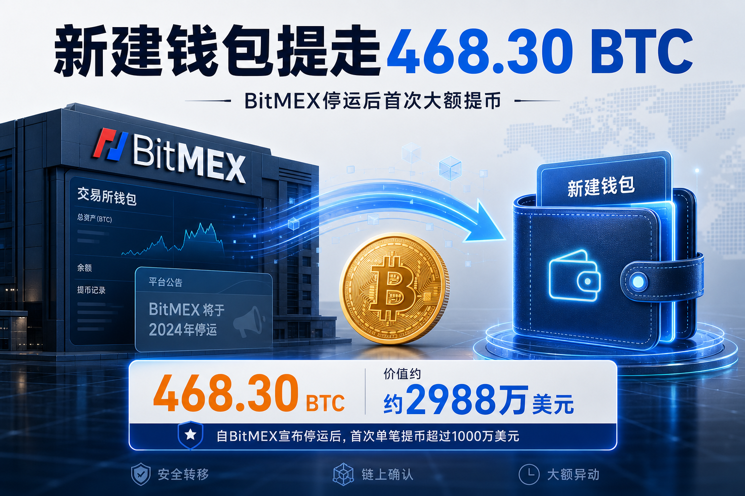 新建钱包从 BitMEX 提取 468.30 枚 BTC