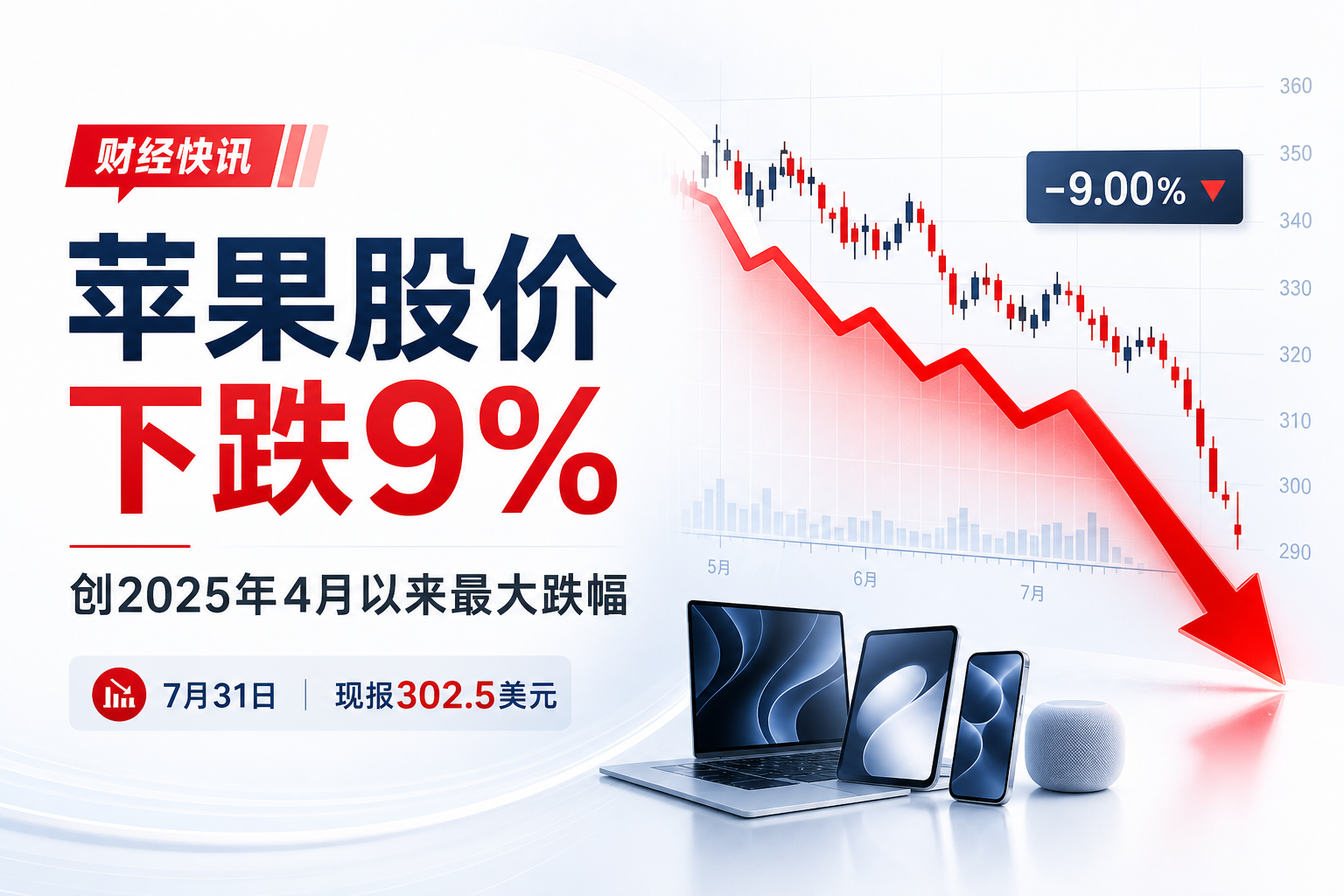 苹果股价下跌9%，创2025年4月以来最大跌幅