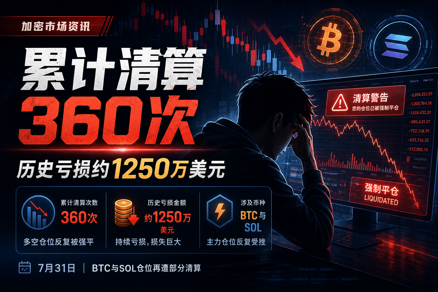 某交易者累计遭清算360次,历史亏损约1250万美元