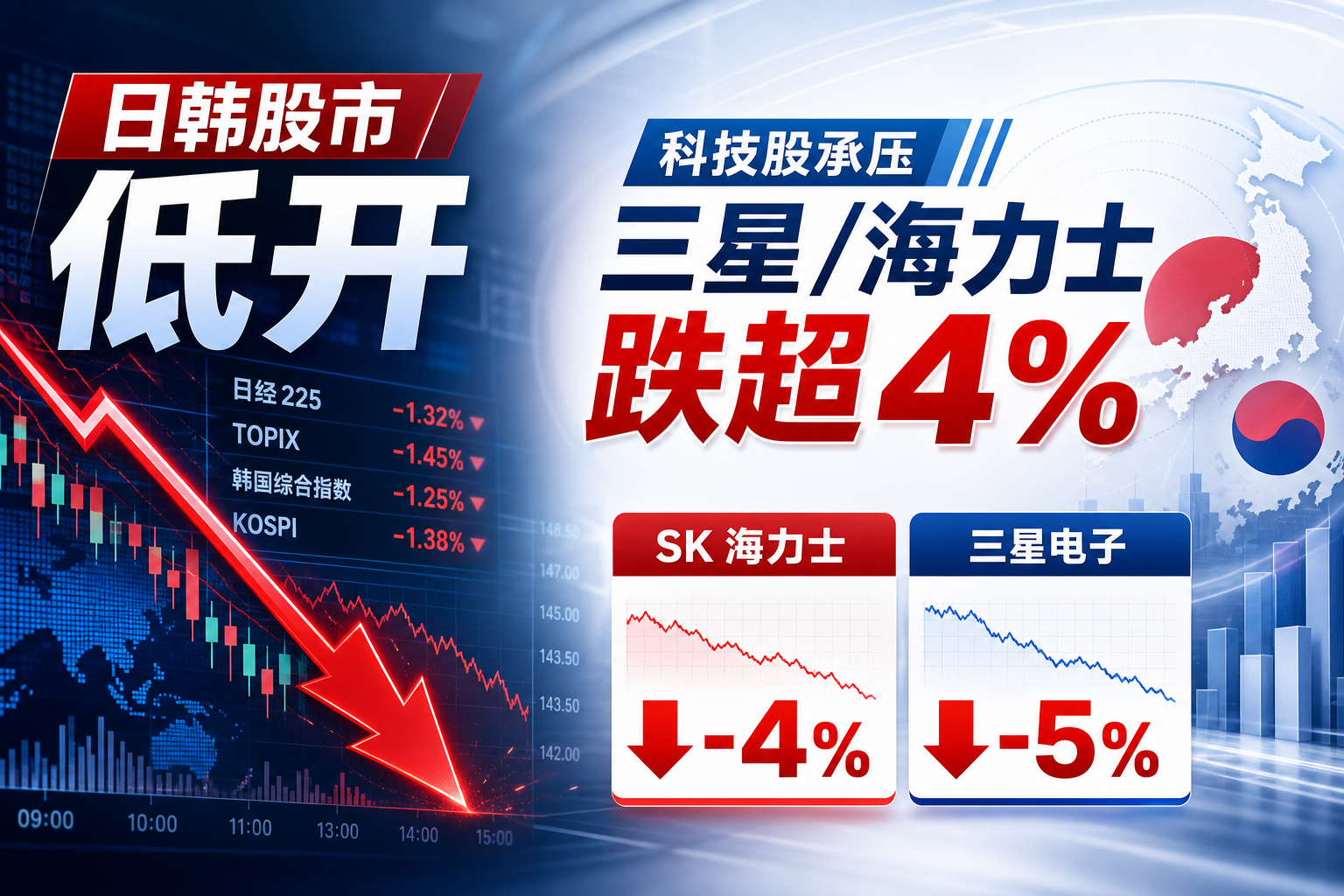 日韩股市低开,三星、海力士跌超 4%