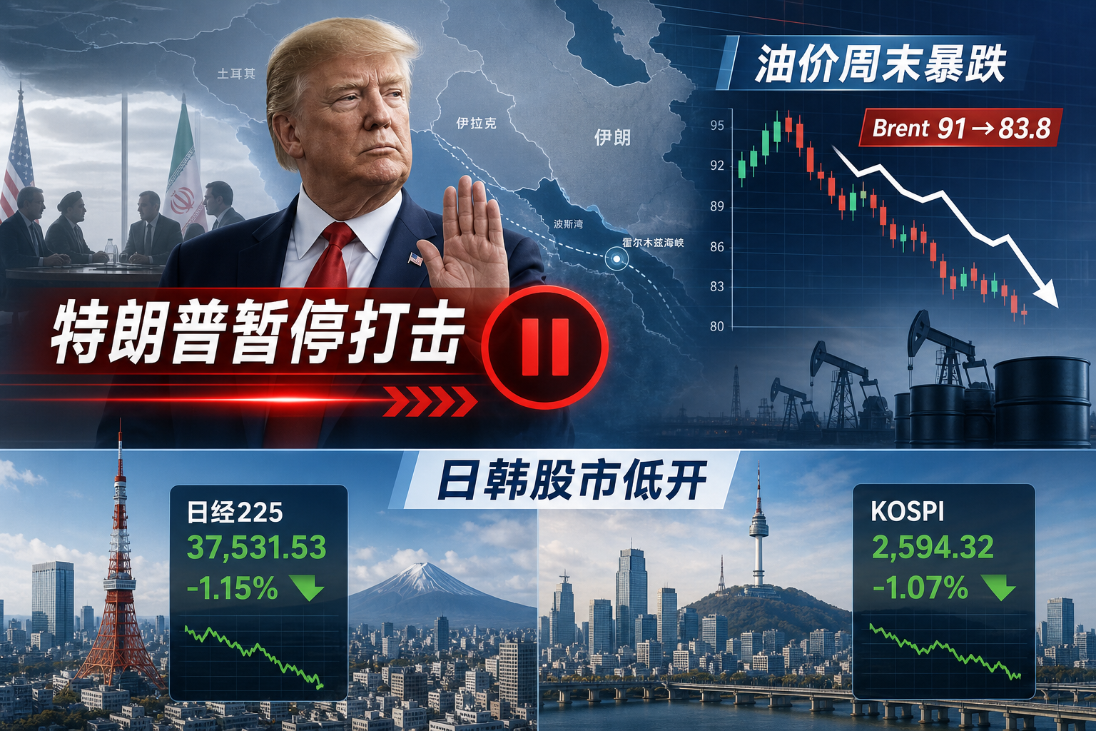 特朗普对伊朗打击计划“急刹车”,油价周末暴跌,日韩股市低开