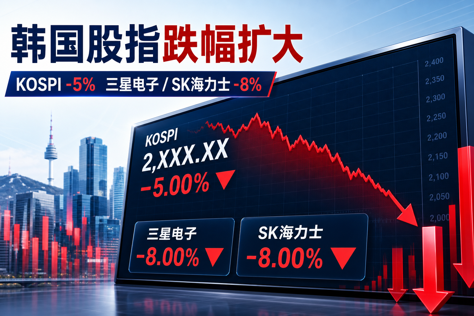韩国股指跌幅扩大至 5%，三星电子和 SK 海力士跌幅扩大至 8%