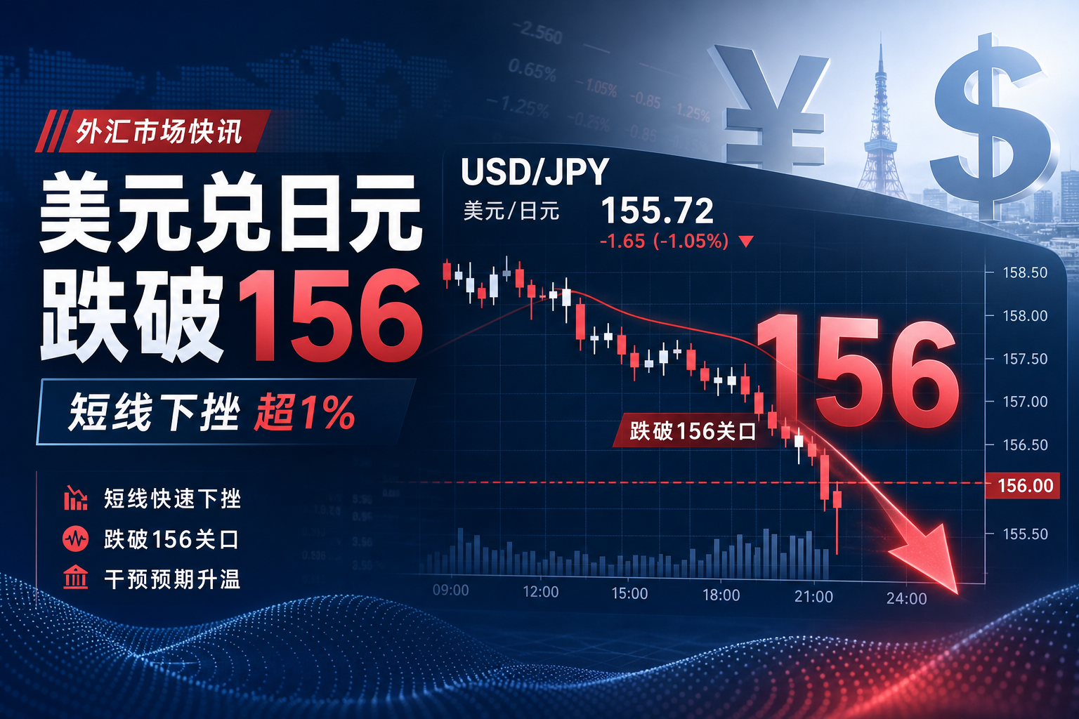 美元兑日元短线下挫,跌破 156 关口