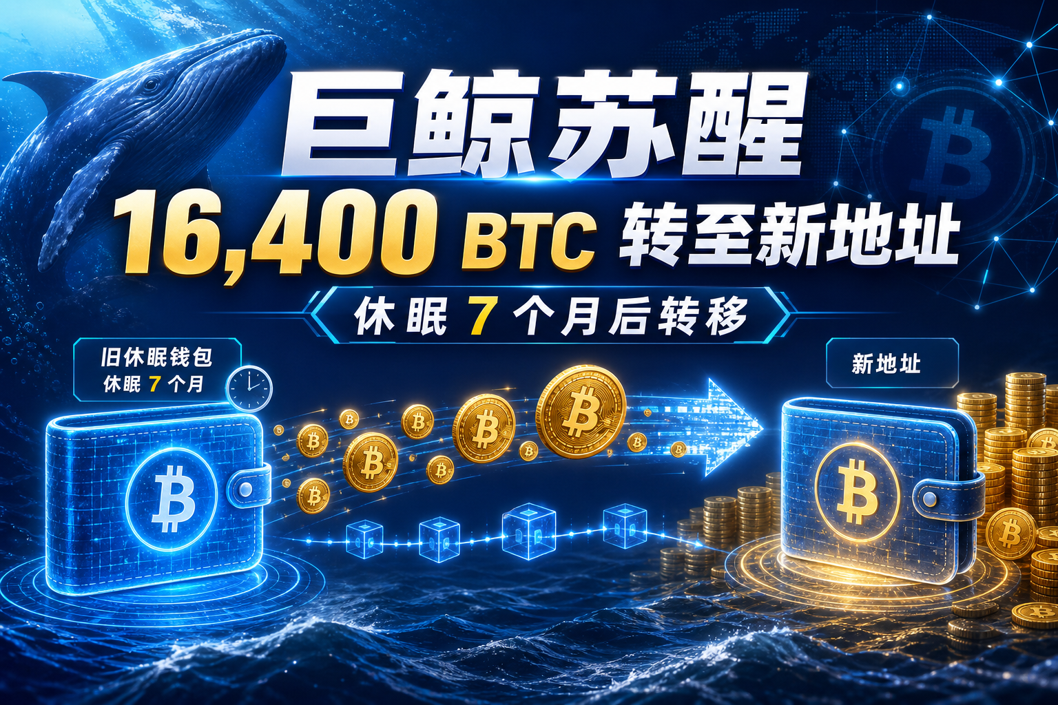 链上侦探|某巨鲸结束 7 个月休眠,将 16,400 枚 BTC 转至新地址