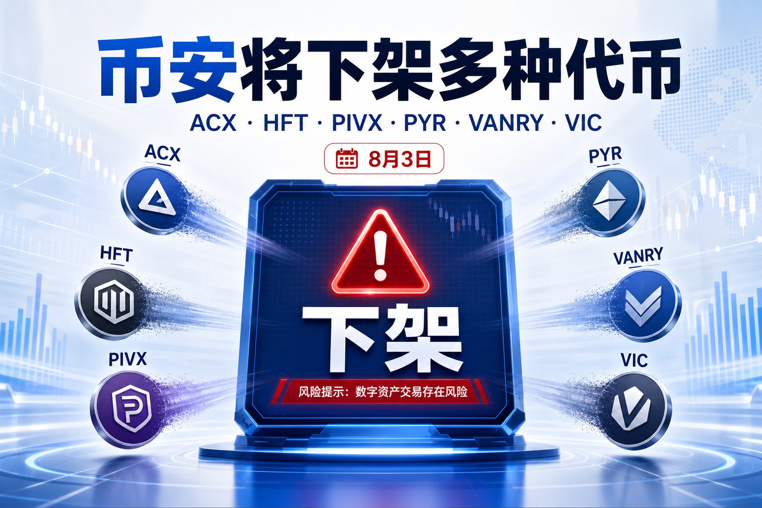 Binance 将下架 ACX、HFT、PIVX、PYR、VANRY、VIC