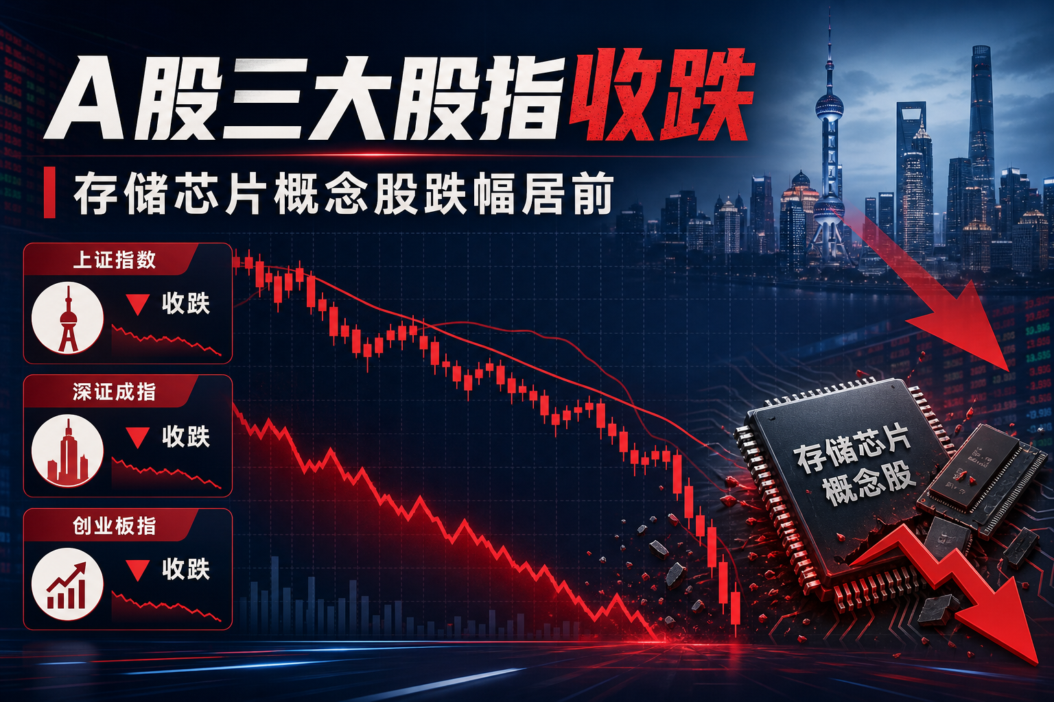 A 股三大股指今日集体收跌,存储芯片概念股跌幅居前