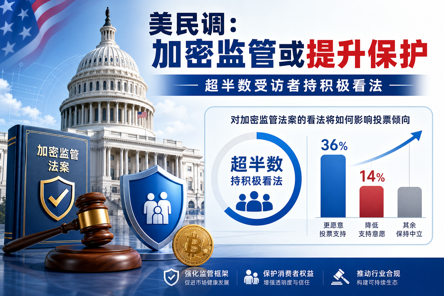 Coinbase 委托民调:超半数美国人认为加密监管法案将提升消费者保护
