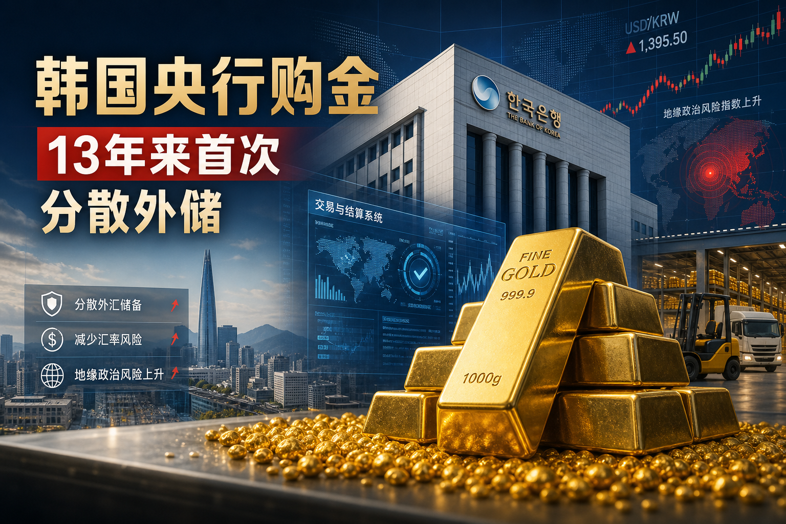 韩国央行计划采购精炼金条，为 13 年来首次
