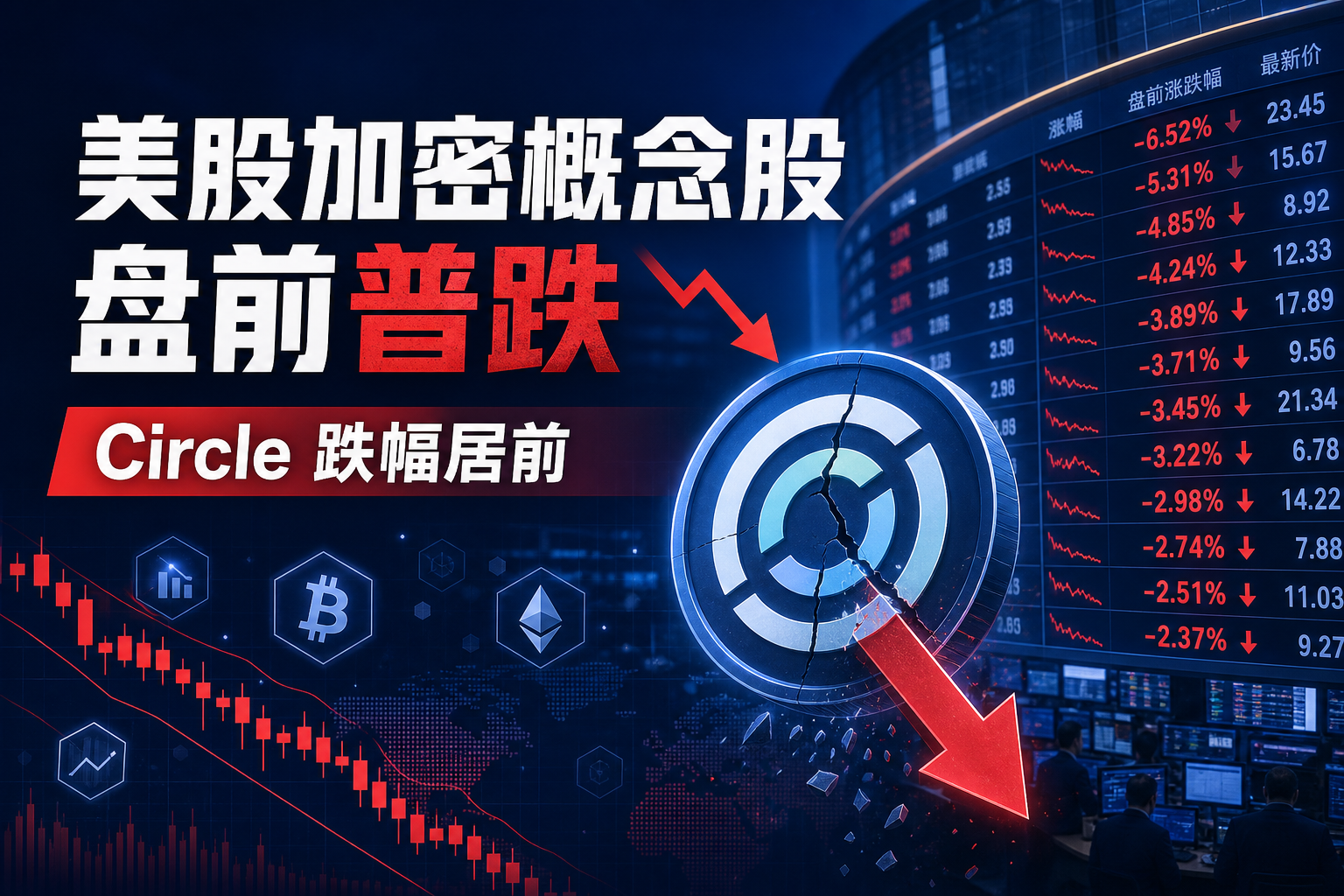 美股加密概念股盘前普跌,Circle 跌幅居前