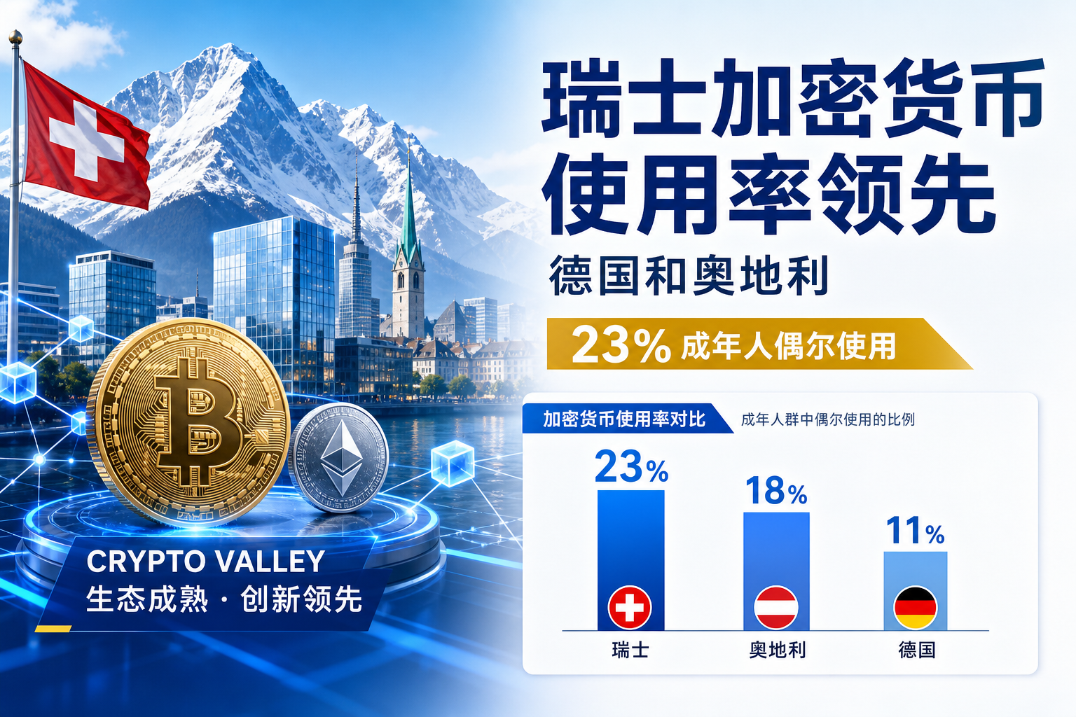 调查:瑞士加密货币使用率达 23%,为德国两倍以上