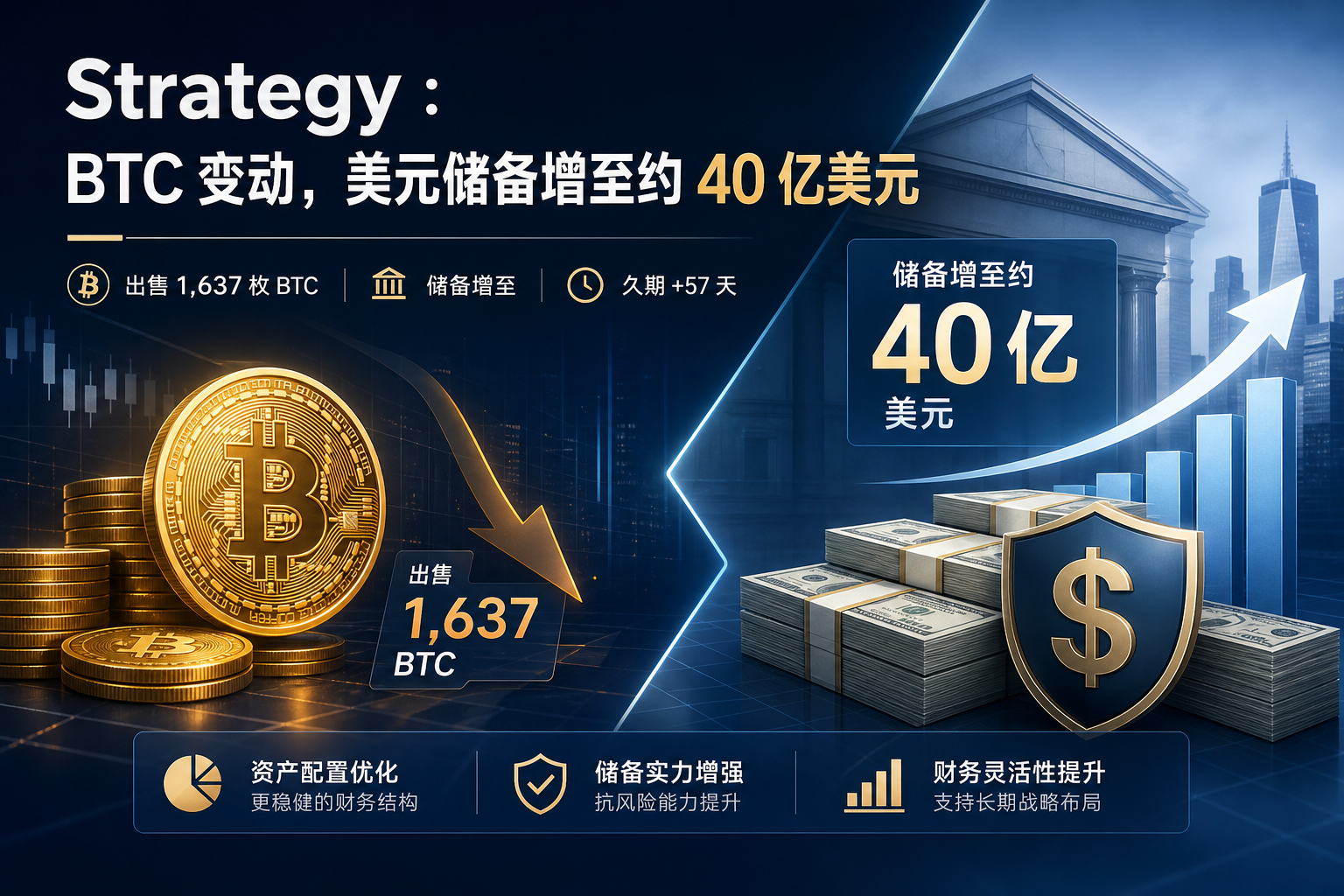Strategy出售1,637枚BTC,美元储备增至约40亿美元
