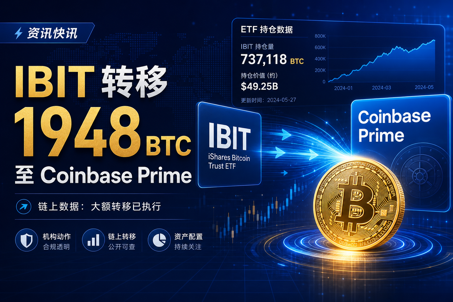 贝莱德 IBIT 转移 1948 枚 BTC 至 Coinbase Prime