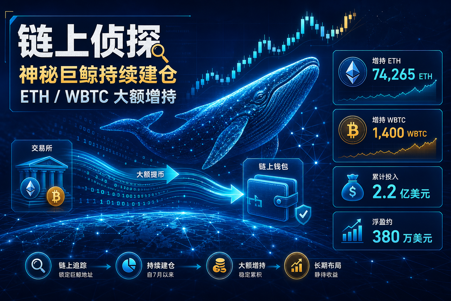 链上侦探|某神秘巨鲸自 7 月以来累计建仓超 2.2 亿美元 ETH 和 WBTC