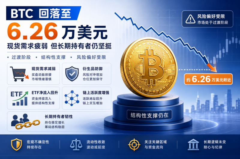 Glassnode:BTC 跌至 6.26 万美元附近,现货需求疲弱但长期持有者仍具韧性-指挥使社区 - 真实线索、热点议题与深度观察