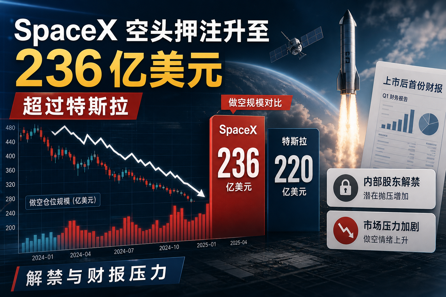 SpaceX 做空规模超过特斯拉,空头押注规模达 236 亿美元