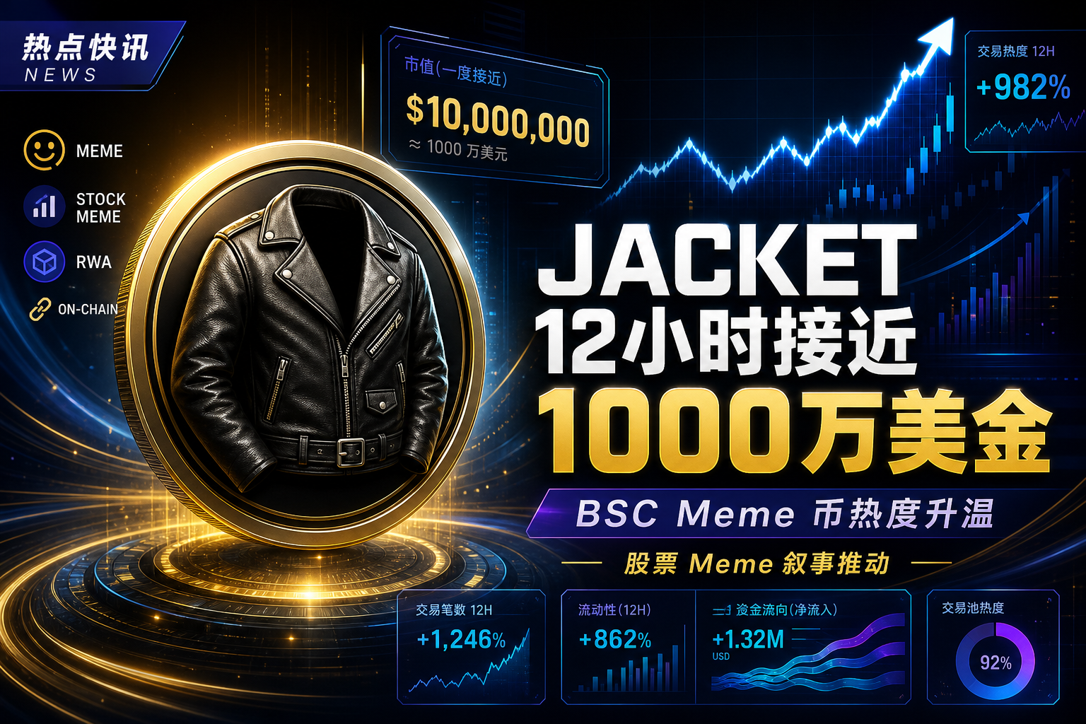 BSC 生态 Meme 币 JACKET 上线 12 小时，市值一度接近 1000 万美元