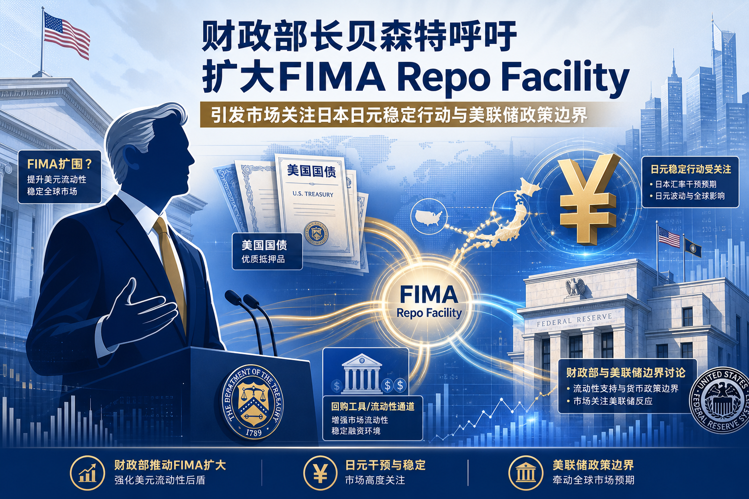 美财长贝森特敦促美联储扩大 FIMA 工具,引发日元稳定行动关注